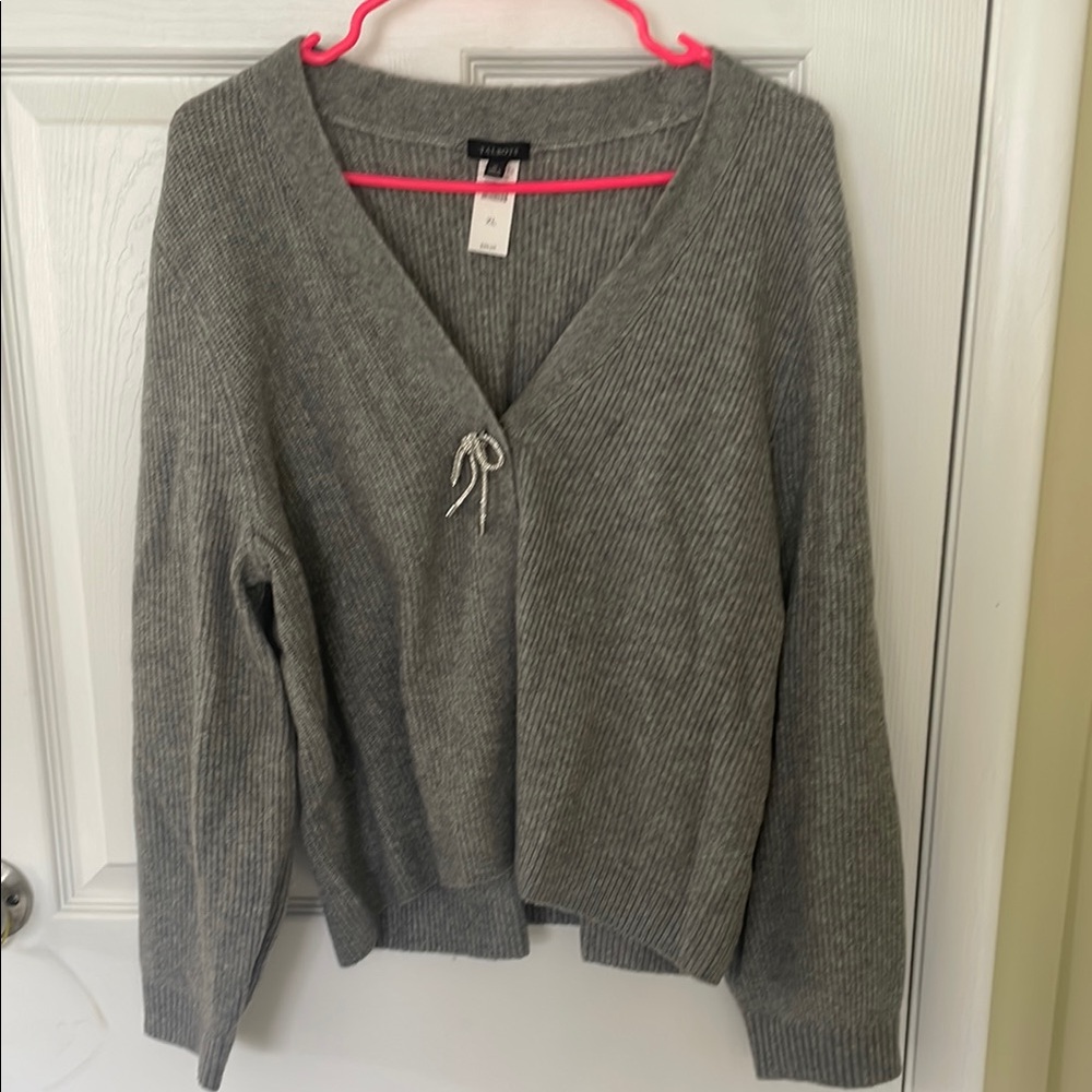 Talbots Gray V-Neck Sweater with Knit Design